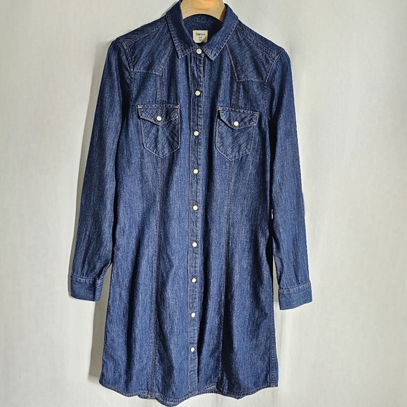 GAP 1969 Long Sleeve Dark Blue Denim Western Button Shirt Dress - Picture 13 of 16
